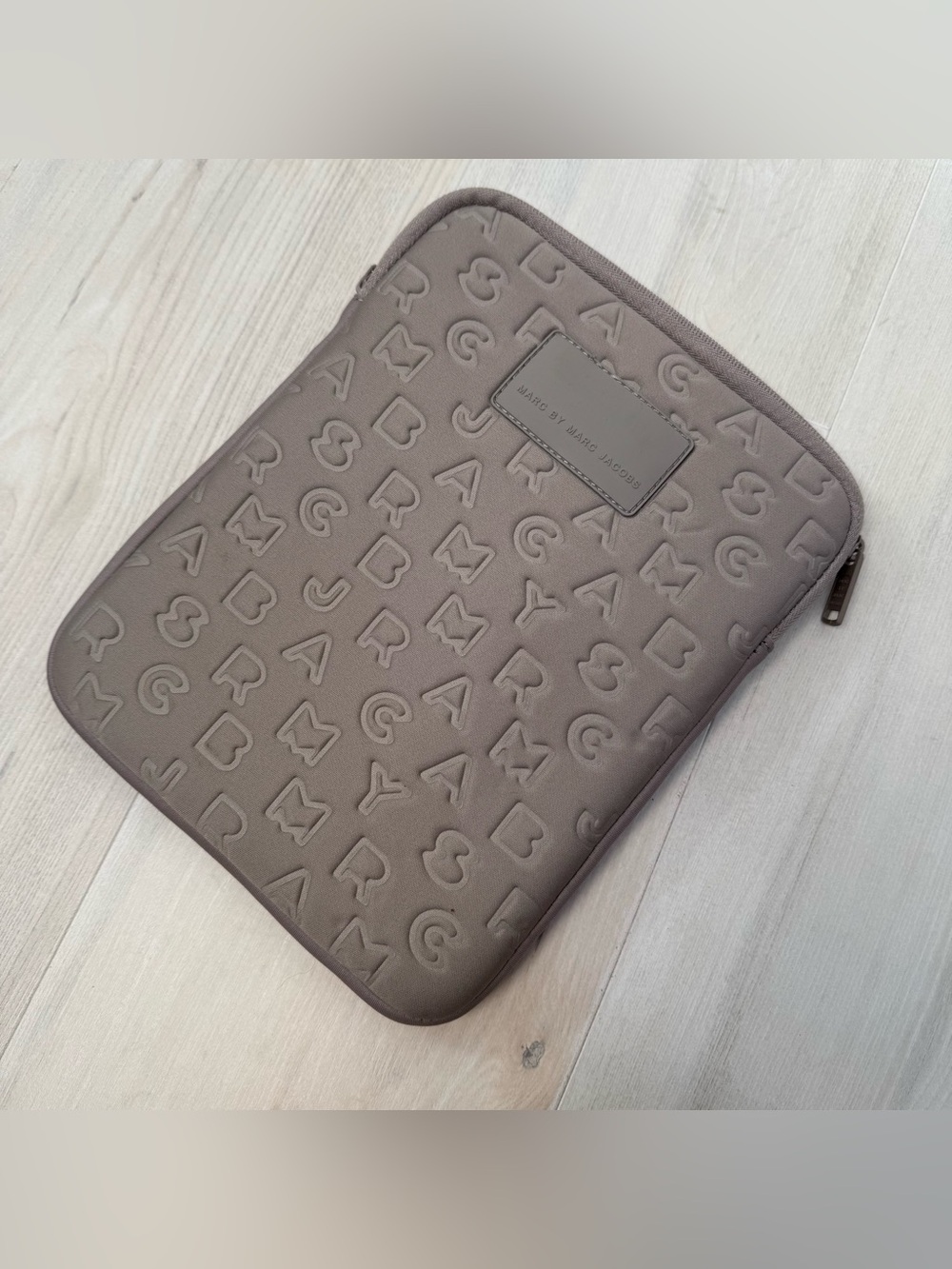 Marc by Marc Jacobs Taupe Embossed Logo iPad case with plush inside 10.5” x 8”